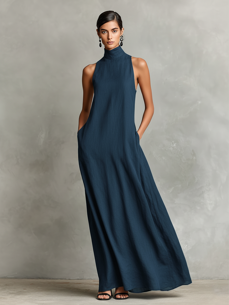 Rosa | Vestido largo con cuello alto