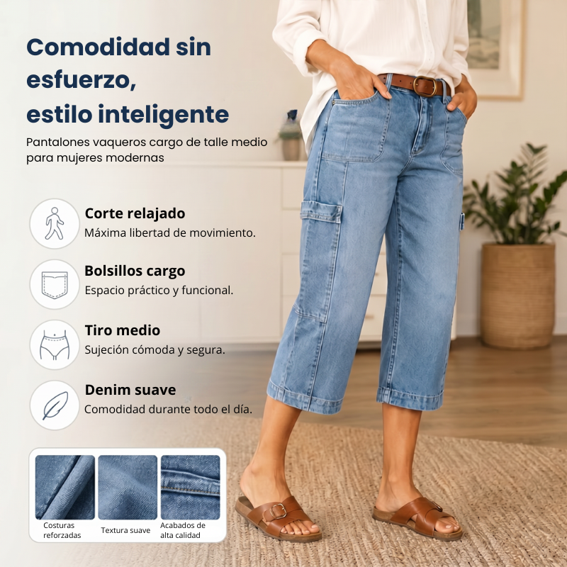 Rita | Vaqueros tipo cargo, elásticos y cortos para mujer