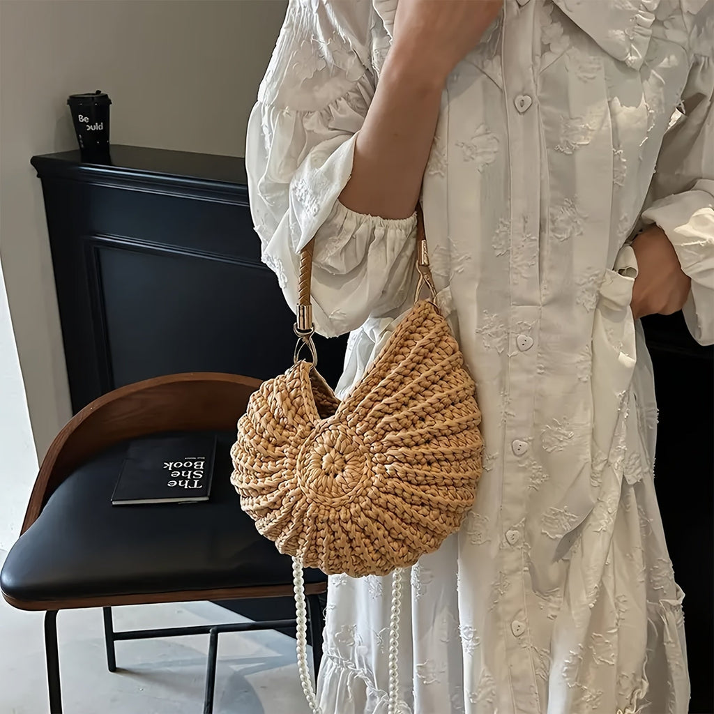 Mar | Bolso tote trenzado con correa de cadena - Camello