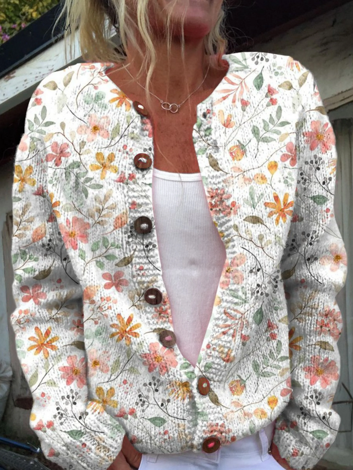 Martina | Cárdigan de punto con estampado floral vintage