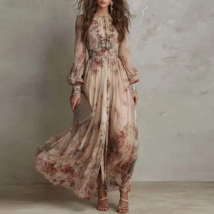 Amanda | Vestido Largo de Cintura Alta con estampado Floral Vintage