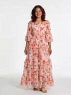 Rosalia | Vestido largo con volantes florales y hombros al aire