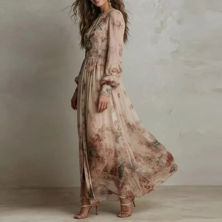 Amanda | Vestido Largo de Cintura Alta con estampado Floral Vintage