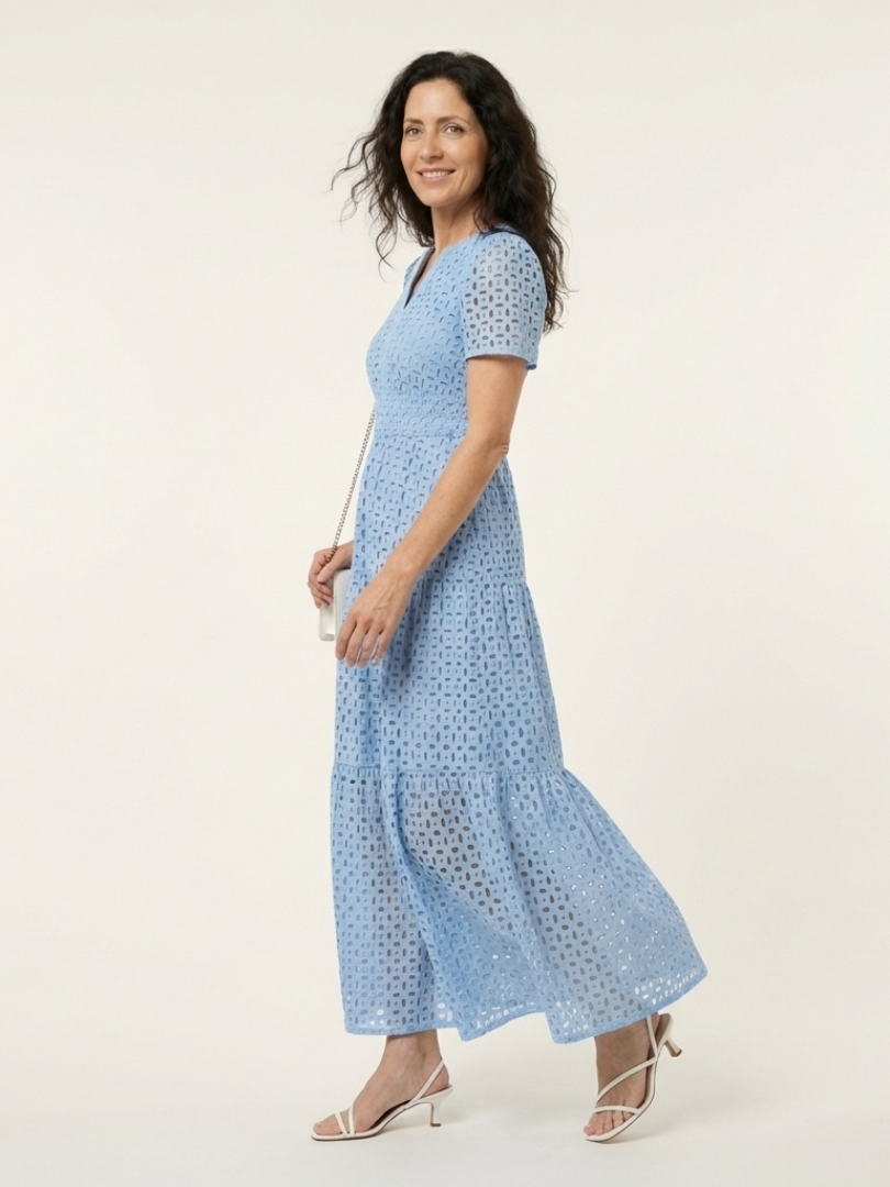 Ana | Vestido midi de manga corta con cuello en V y volantes