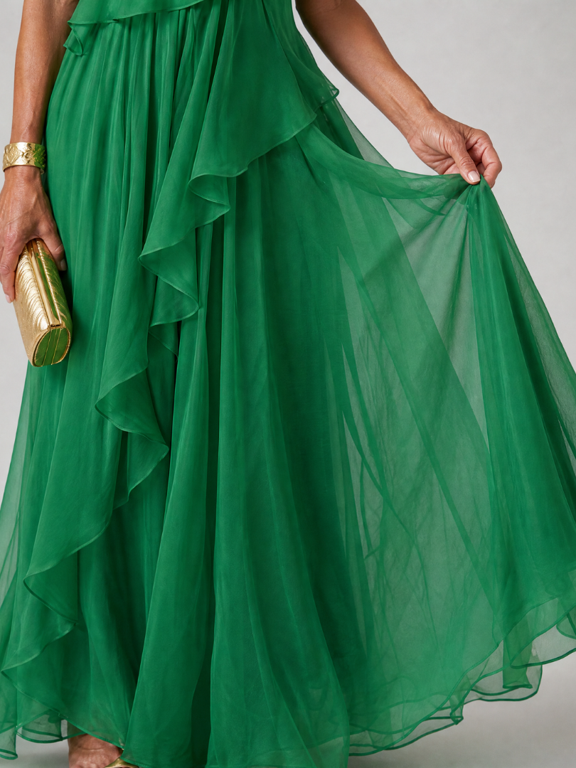 Amira | Vestido Largo Asimétrico con Volantes