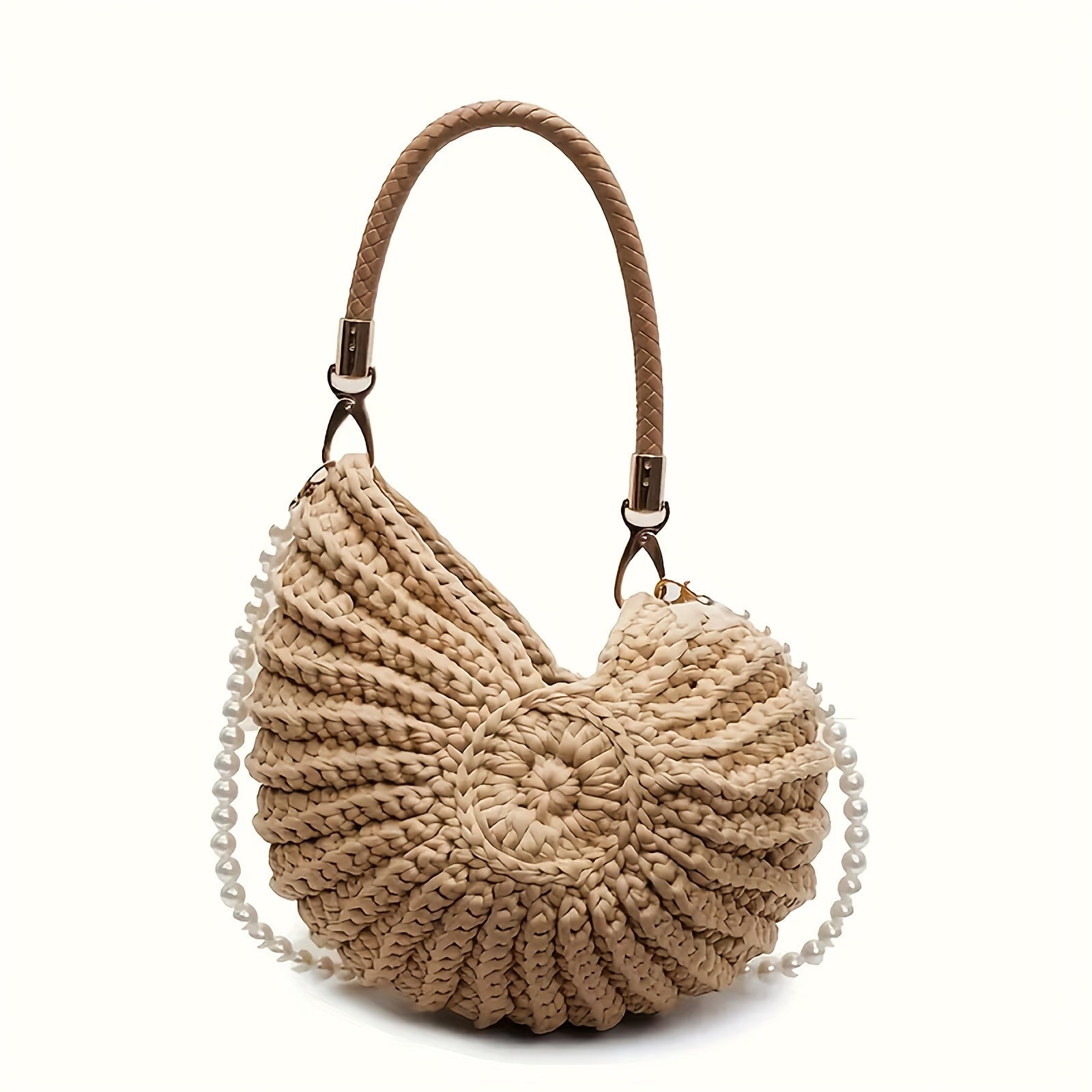 Mar | Bolso tote trenzado con correa de cadena - Camello