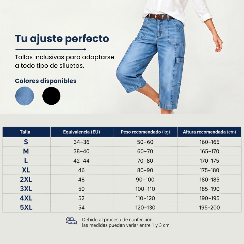 Rita | Vaqueros tipo cargo, elásticos y cortos para mujer