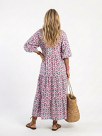 Nadia | Vestido midi de manga larga con estratos y estampado geometrico