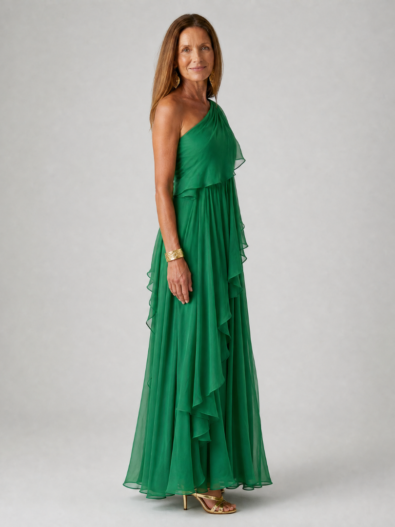 Amira | Vestido Largo Asimétrico con Volantes