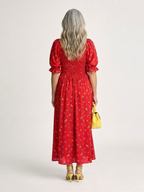 Yasmin | Vestido midi con cuello cuadrado, estampado floral y mangas abullonadas