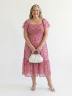 Ainhoa | Vestido midi con hombros al aire, estampado floral y fruncido