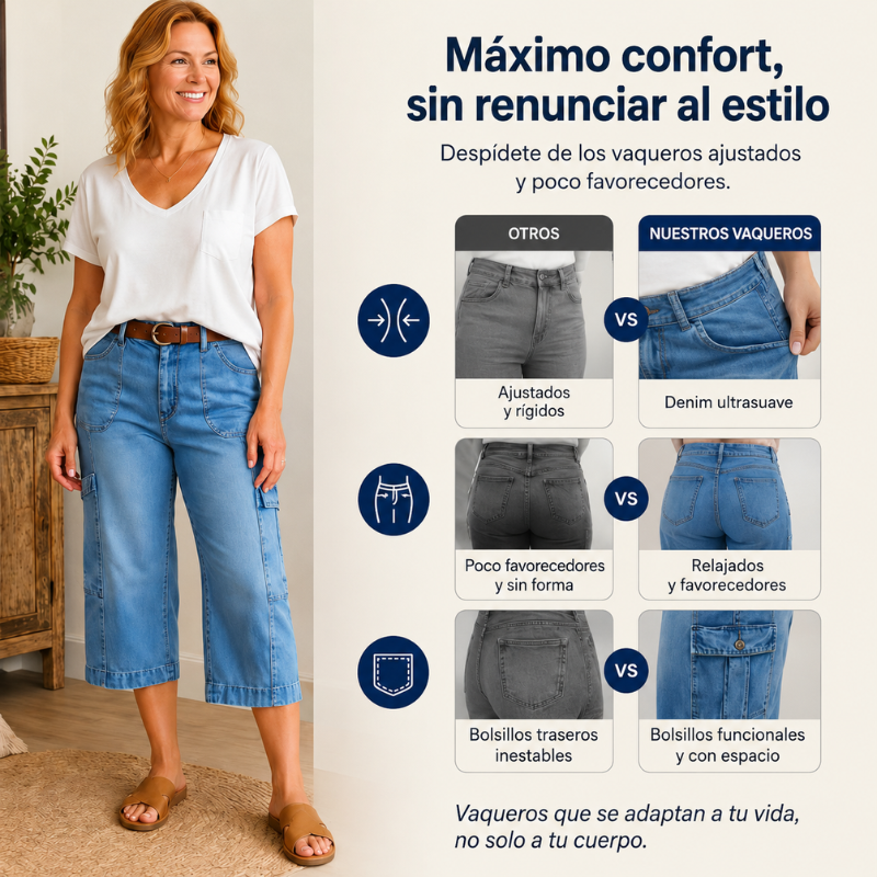 Rita | Vaqueros tipo cargo, elásticos y cortos para mujer