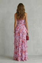 Florencia | Romántica cascada de rosas. Vestido largo con escote americano
