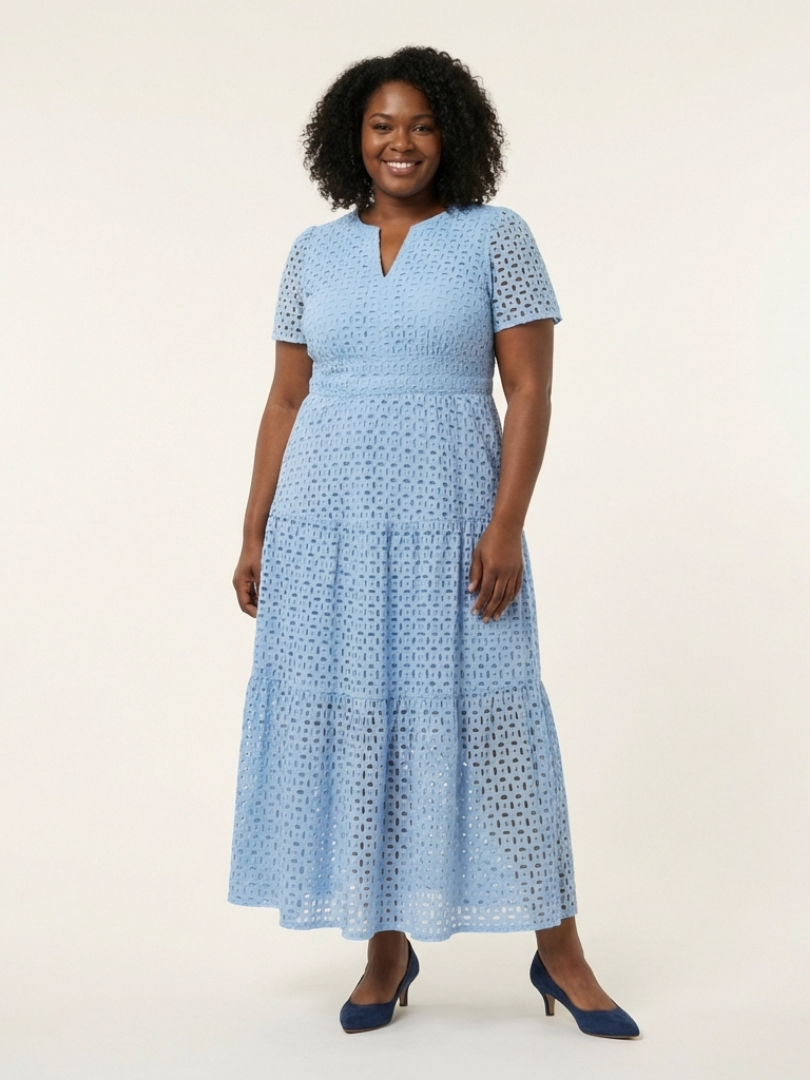 Ana | Vestido midi de manga corta con cuello en V y volantes