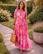 Carlota | Vestido midi floral de manga corta y cuello en V