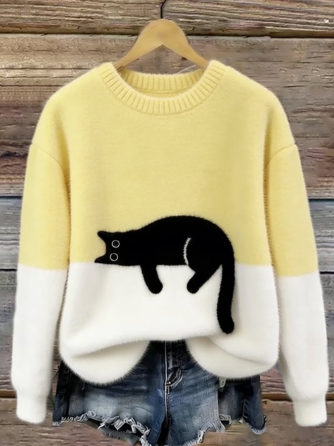 Alicia | Suéter oversize con un elegante estampado de gatos