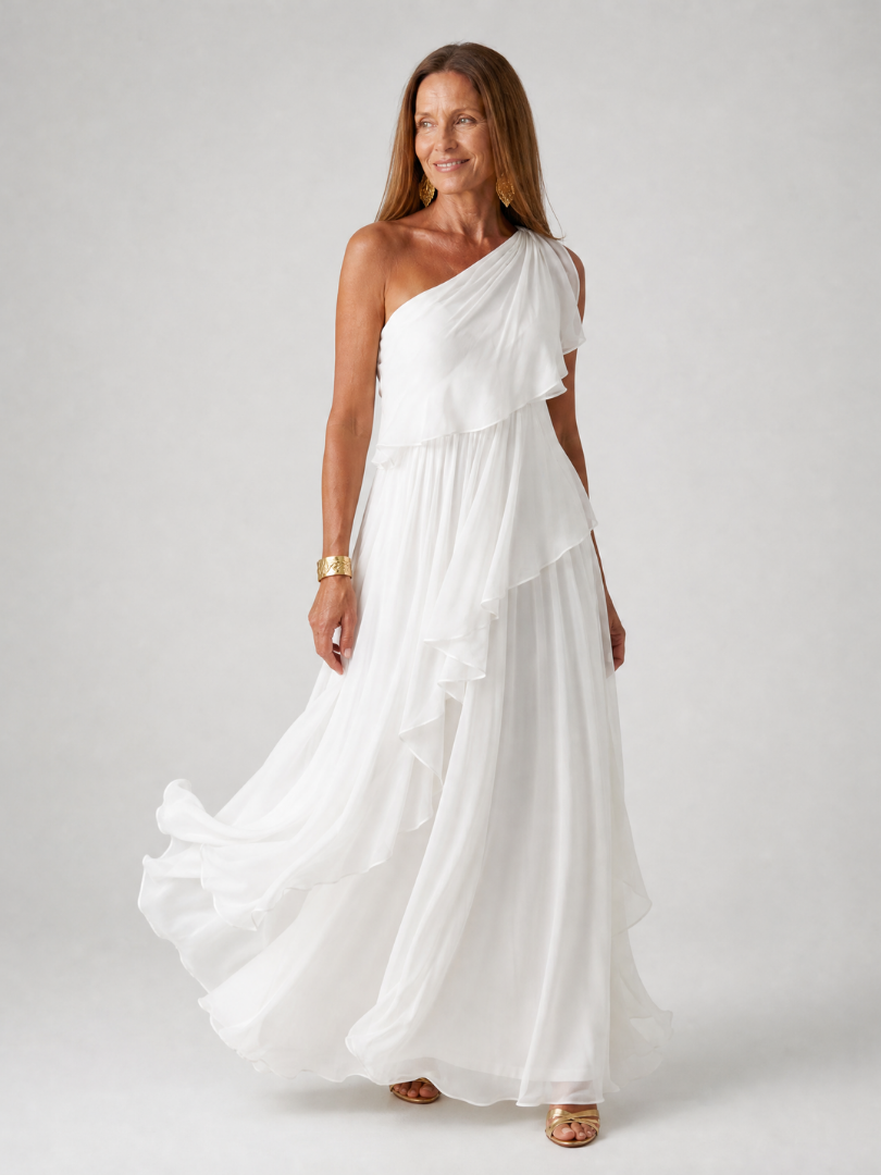 Amira | Vestido Largo Asimétrico con Volantes
