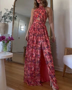 Rosa | Vestido largo con espalda descubierta y estampado floral