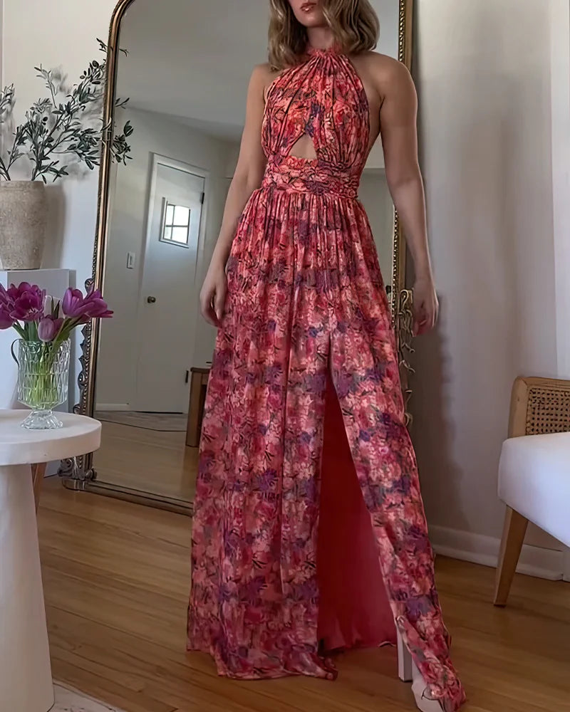 Rosa | Vestido largo con espalda descubierta y estampado floral