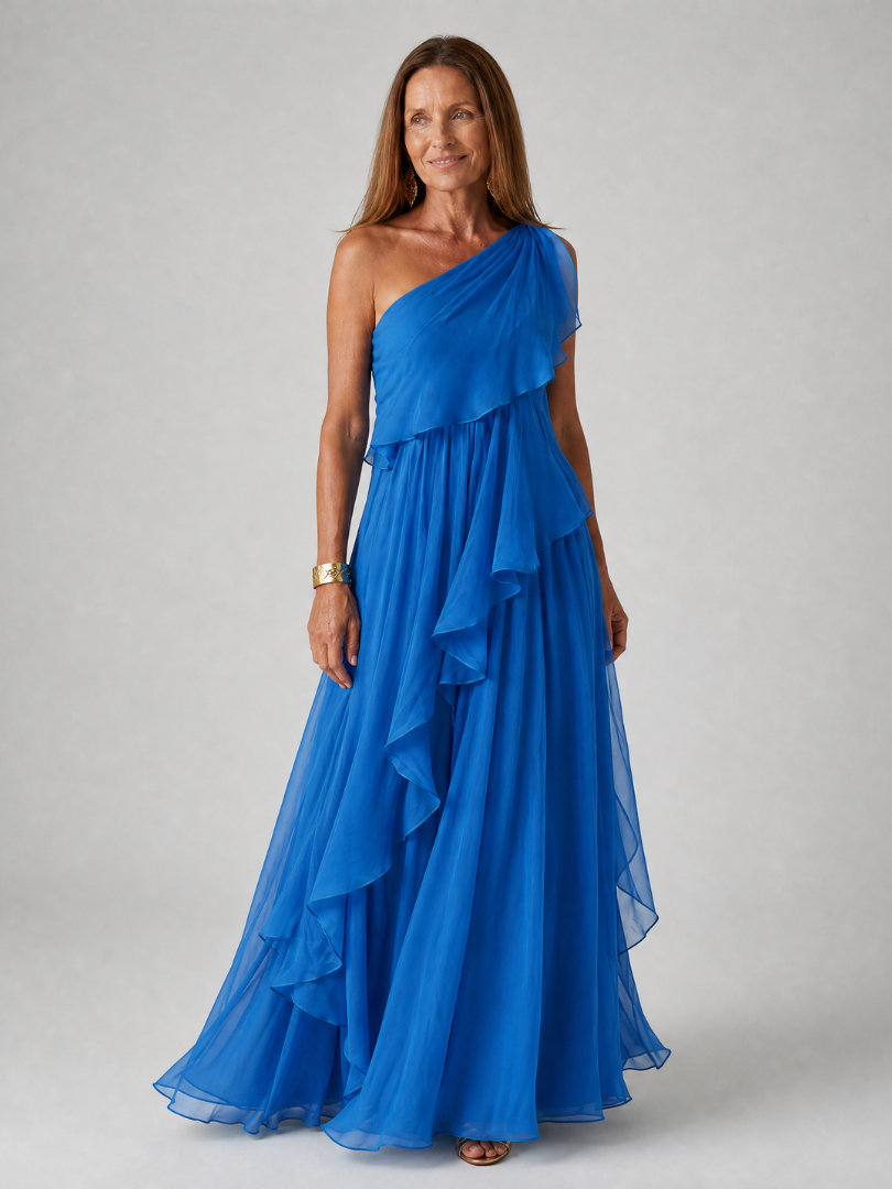 Amira | Vestido Largo Asimétrico con Volantes