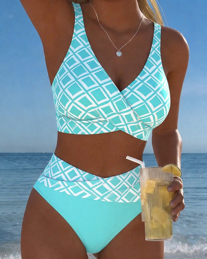 Carla | Bikini de dos piezas con corte de sujetador y estampado de rombos