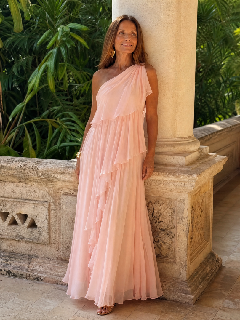 Amira | Vestido Largo Asimétrico con Volantes