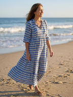 Melody | Vestido midi escalonado con estampado de rombos