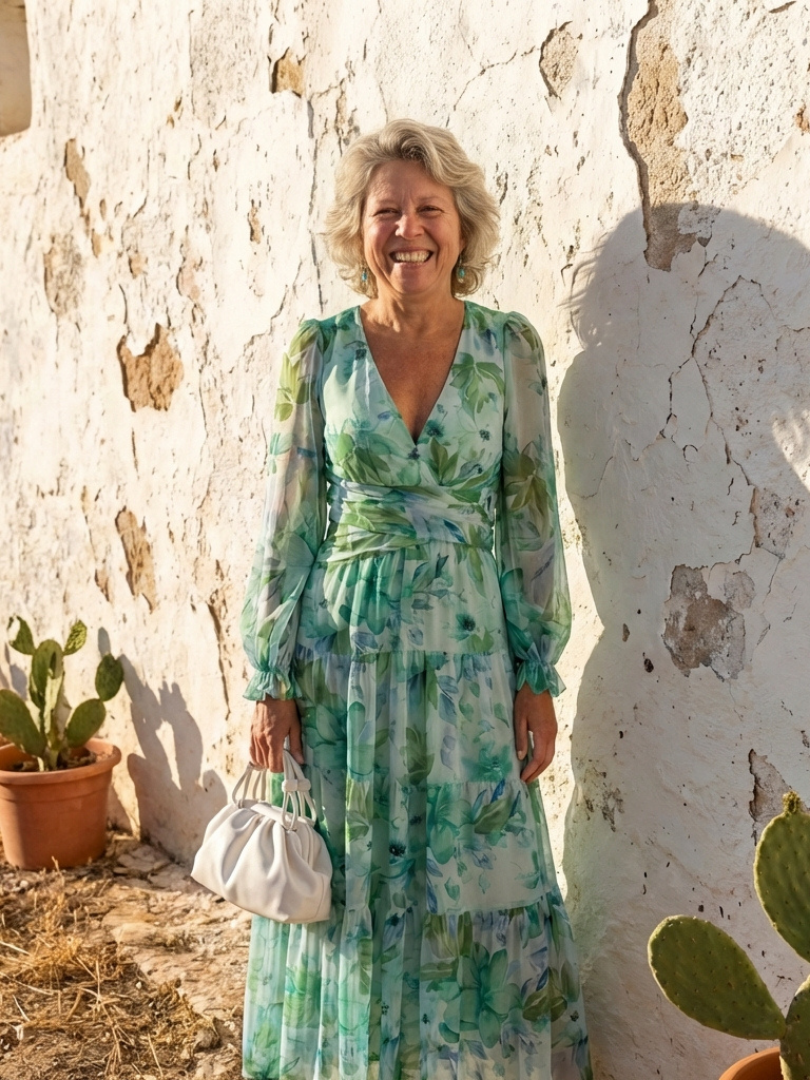 Olivia | Vestido largo de manga larga con estampado floral