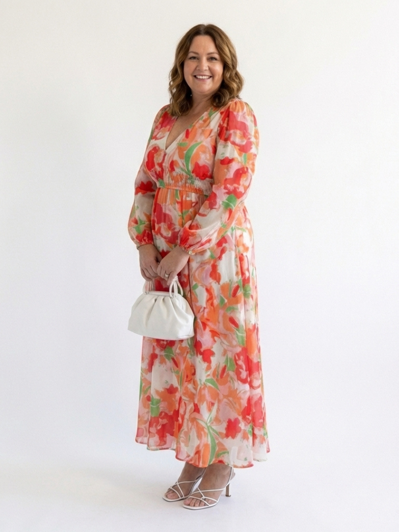 Olivia | Vestido largo de manga larga con estampado floral