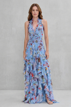 Florencia | Romántica cascada de rosas. Vestido largo con escote americano