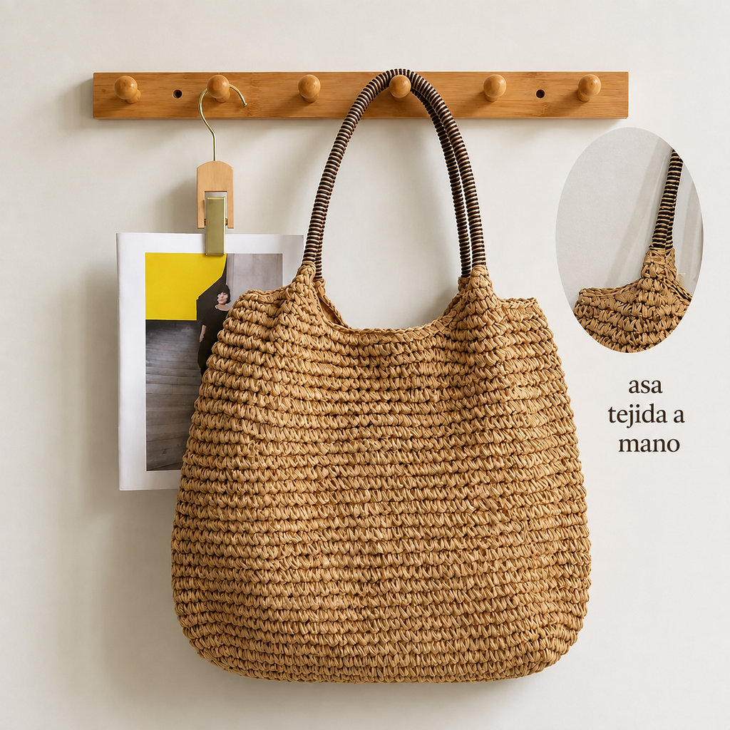 Melisa | Bolso bandolera de paja trenzada - Camello claro