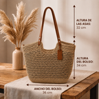 Carolina | Bolso shopper trenzado a mano con ganchillo - Beige claro