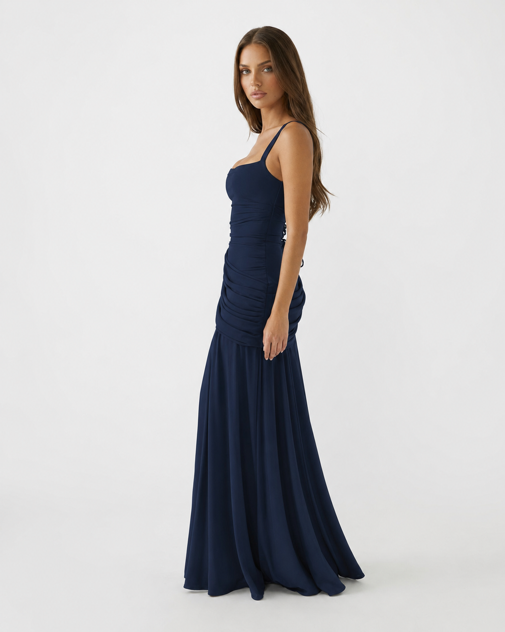 Margaret | Vestido largo con escote cuadrado fruncido