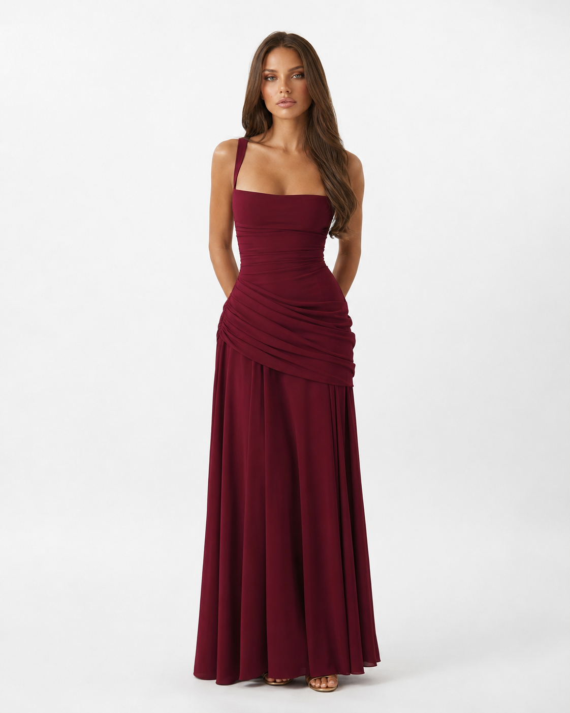 Margaret | Vestido largo con escote cuadrado fruncido