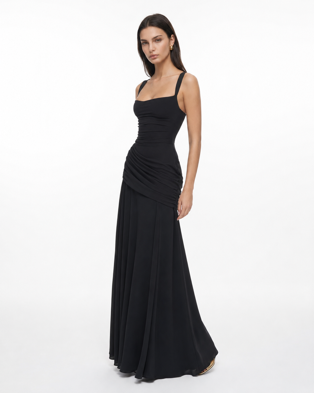 Margaret | Vestido largo con escote cuadrado fruncido