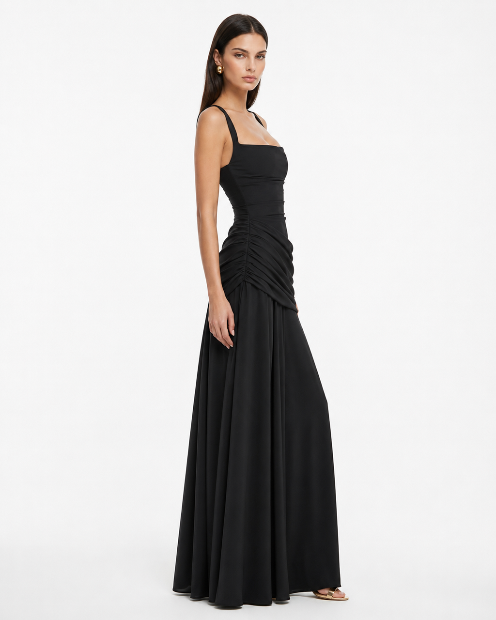 Margaret | Vestido largo con escote cuadrado fruncido