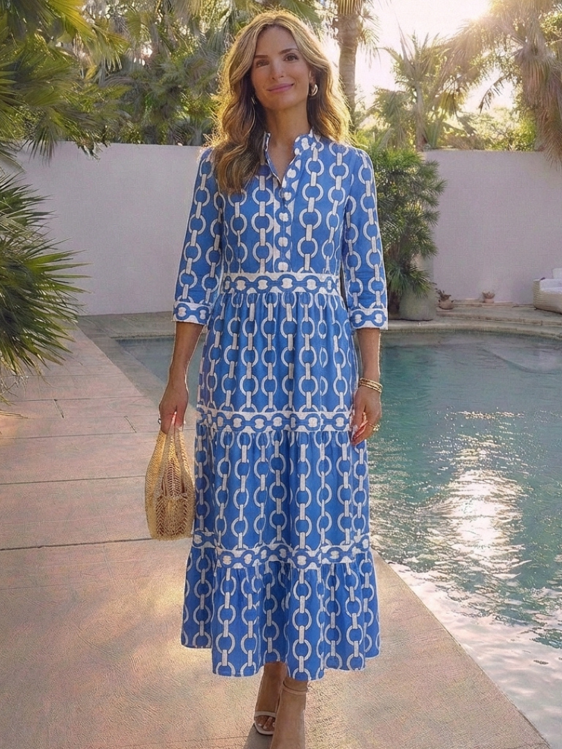 Martina | Vestido midi con estampado de cadenas y mangas tres cuartos