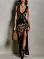 Laura | Vestido estampado de estilo bohemio con escote en V pronunciado y abertura alta
