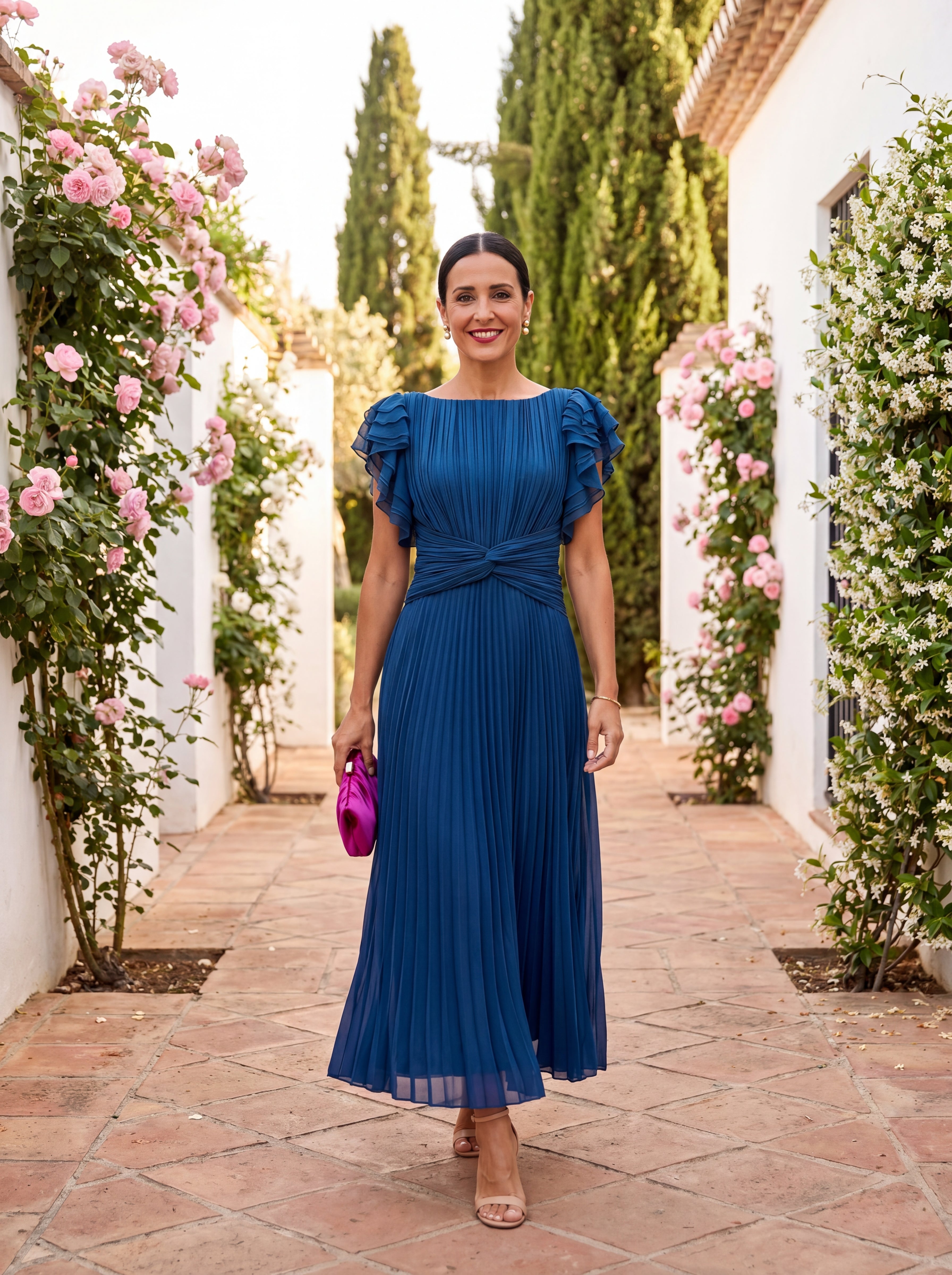Serafina | Elegante vestido largo plisado con cintura anudada