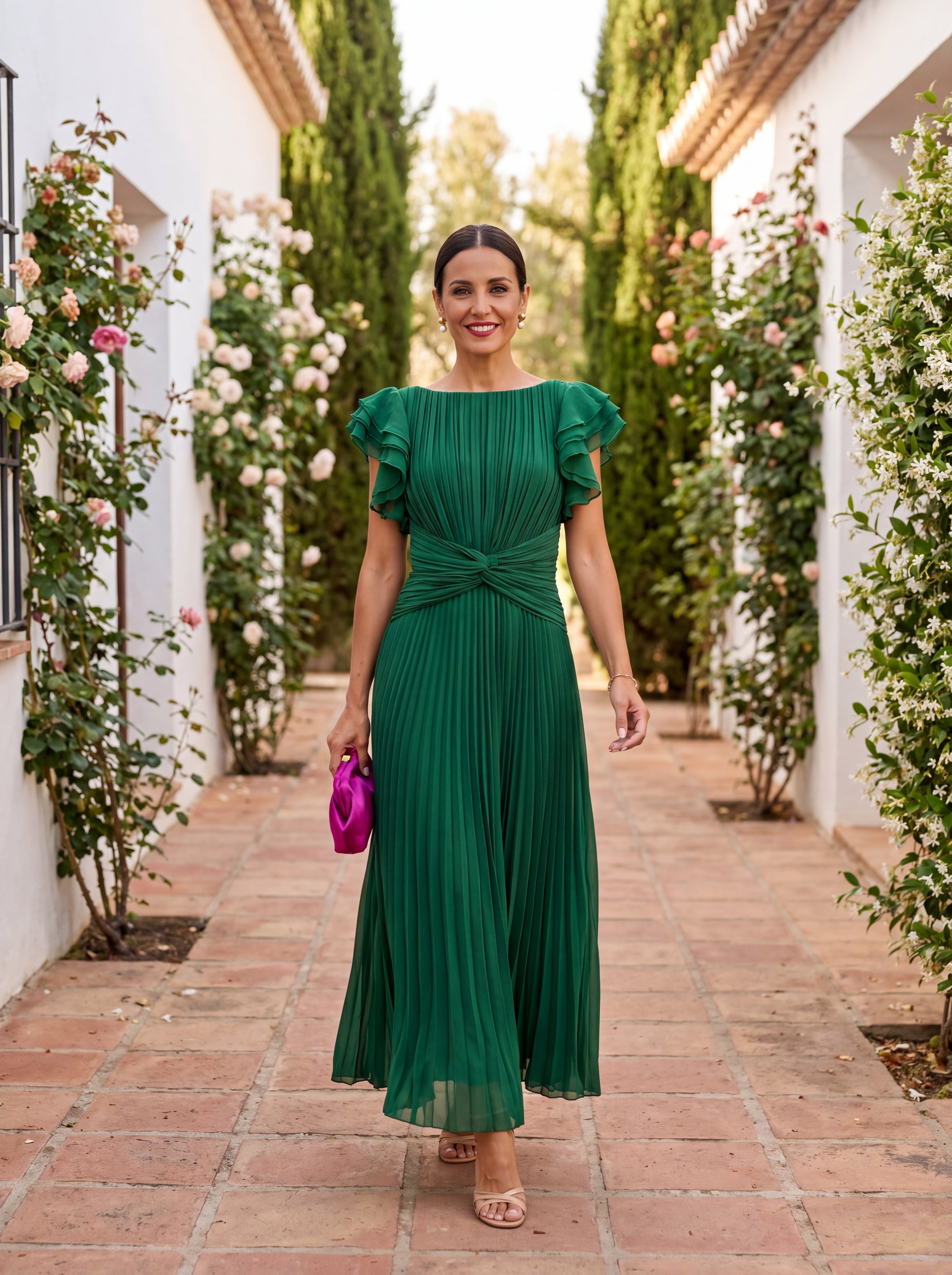 Serafina | Elegante vestido largo plisado con cintura anudada