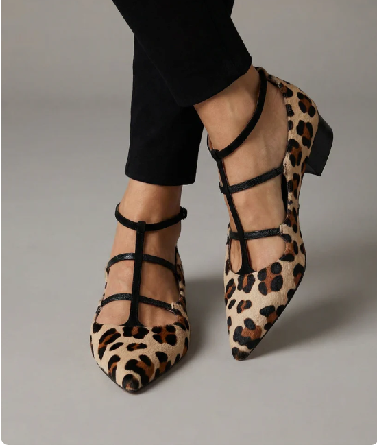 Francisca | Zapatos de tacón con correa con estampado de leopardo