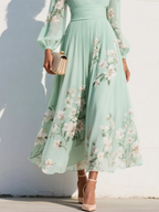 Mireya | Vestido midi verde claro con estampado floral
