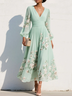 Mireya | Vestido midi verde claro con estampado floral
