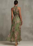 Lydia | Elegante vestido largo con cuello halter y estampado floral