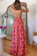 Rosa | Vestido largo con espalda descubierta y estampado floral