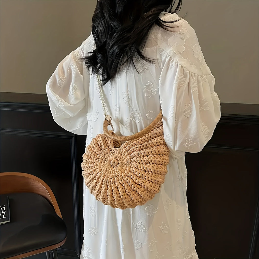 Mar | Bolso tote trenzado con correa de cadena - Camello