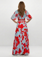 Sara | Vestido largo de manga corta con cuello en V y estampado floral