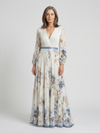 Sofía | Vestido largo de manga larga con cuello en V y estampado floral