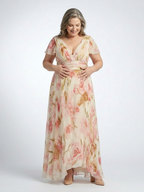 Maya | Vestido largo de manga corta con cuello en V y estampado floral