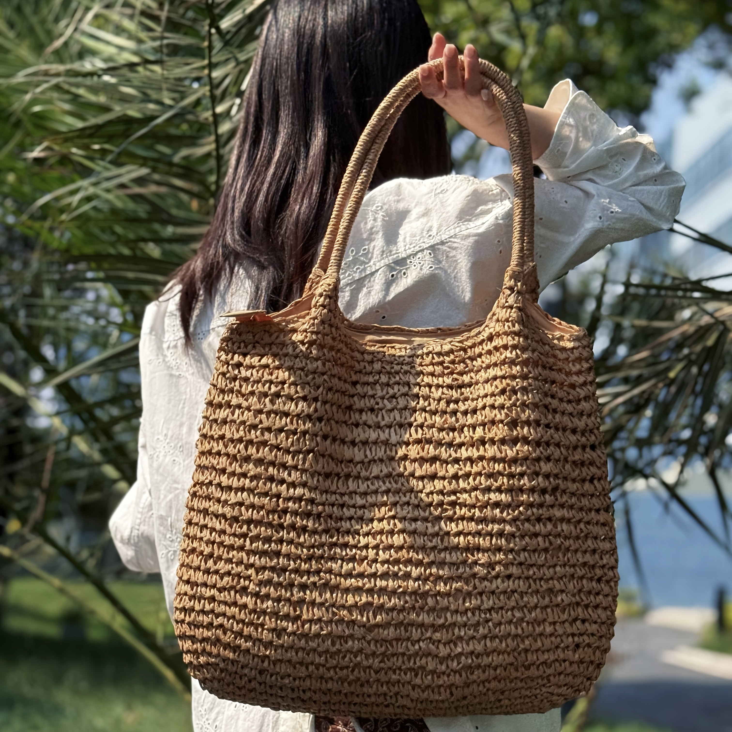 Melisa | Bolso bandolera de paja trenzada - Camello claro